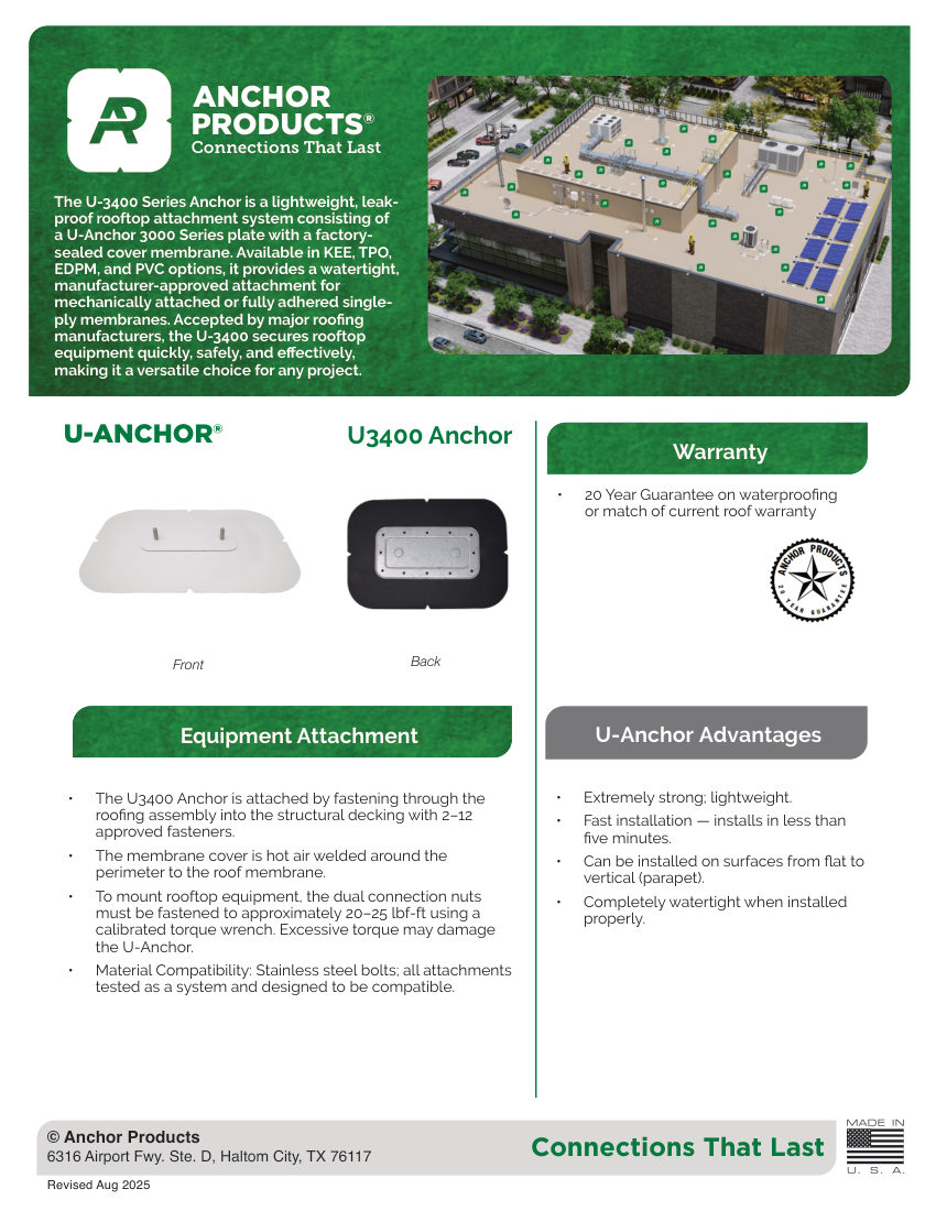 Elevate TIS 7001 – U-ANCHOR U3400 ANCHOR cut sheet — first page