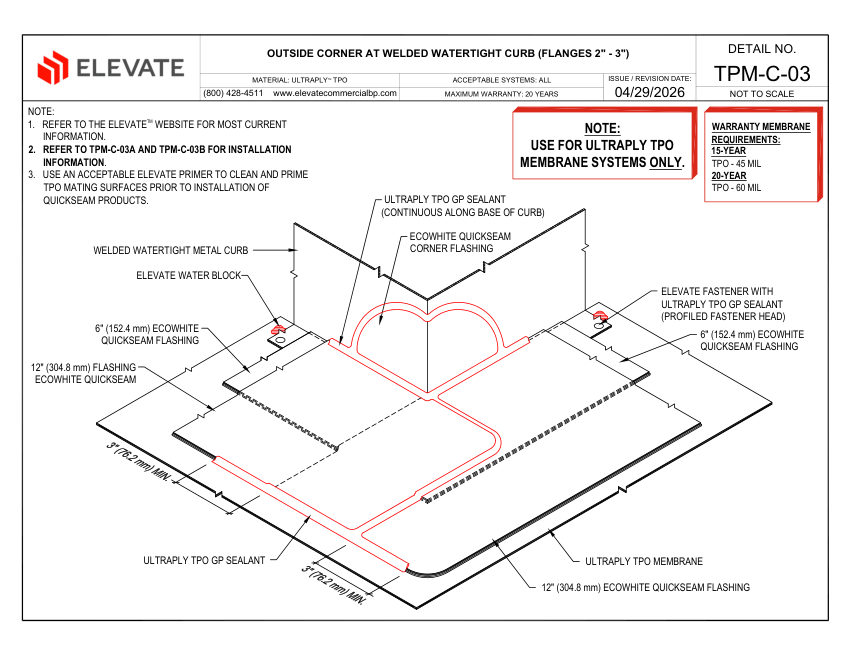 Elevate TPM-C-03 (UT-C-03) - OUTSIDE CORNER AT WELDED WATERTIGHT CUR cut sheet — first page