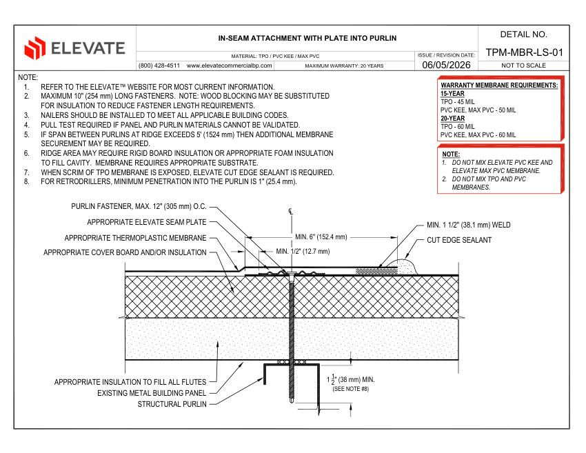 Elevate TPM-MBR-LS-01 (MBRT-LS-01) - IN-SEAM ATTACHMENT WITH PLATE I cut sheet — first page