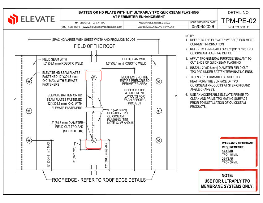 Elevate TPM-PE-02 (UT-PE-02) - BATTEN OR HD PLATE WITH 9.5" ULTRAPLY cut sheet — first page