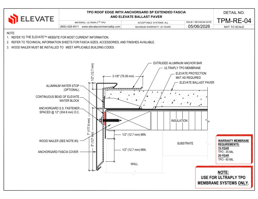 Elevate TPM-RE-04 (UT-RE-04) - TPO ROOF EDGE WITH ANCHORGARD SP EXTE cut sheet — first page
