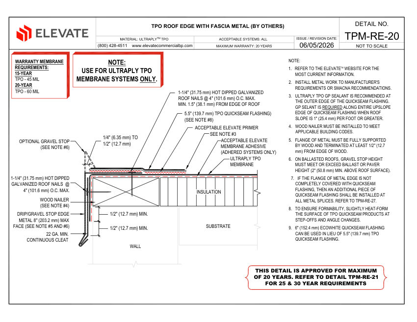 Elevate TPM-RE-20 (UT-RE-20) - TPO ROOF EDGE WITH FASCIAL METAL (BY cut sheet — first page