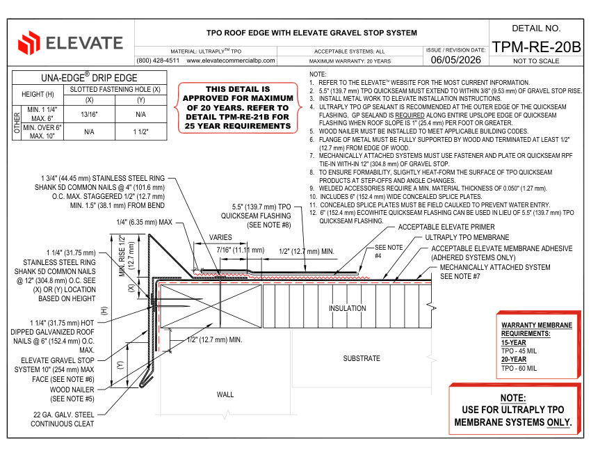 Elevate TPM-RE-20B (UT-RE-20B) - TPO ROOF EDGE WITH ELEVATE GRAVEL S cut sheet — first page