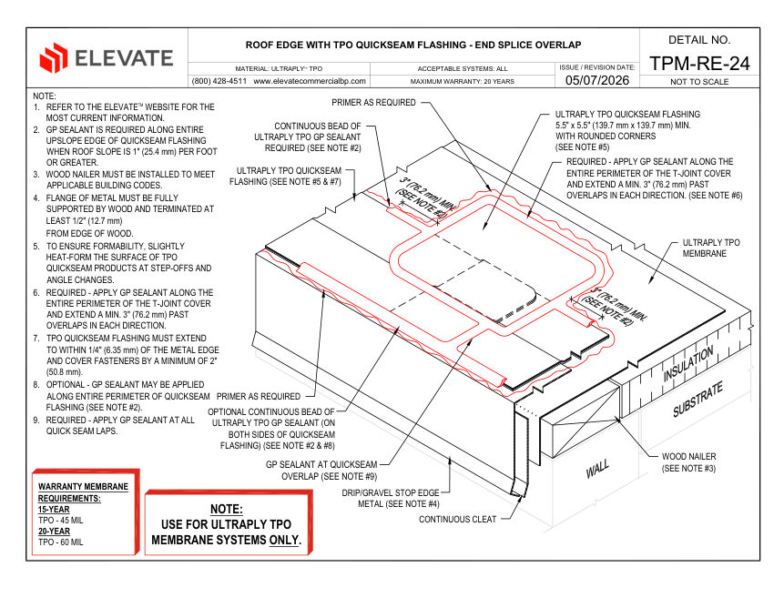 Elevate TPM-RE-24 (UT-RE-24) - ROOF EDGE WITH TPO QUICKSEAM FLASHING cut sheet — first page