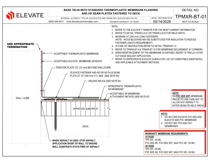 Elevate TPMXR-BT-01 (UTXR-BT-01 & PVCXR-BT-01) - BASE TIE-IN WITH ST cut sheet — first page