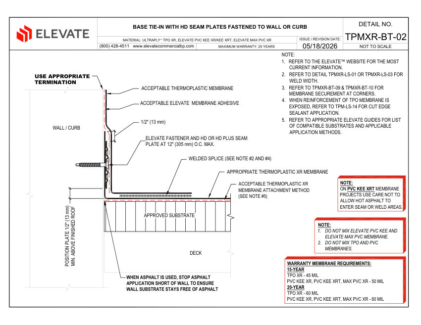 Elevate TPMXR-BT-02 (UTXR-BT-02 & PVCXR-BT-02) - BASE TIE-IN WITH HD cut sheet — first page