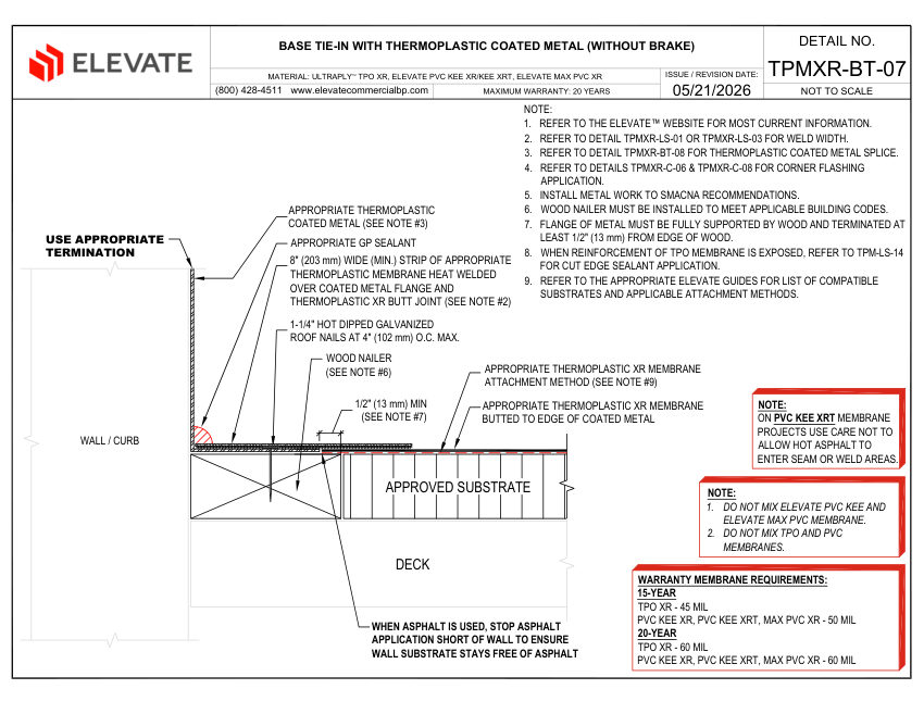 Elevate TPMXR-BT-07 (UTXR-BT-07 & PVCXR-BT-07) - BASE TIE-IN WITH TH cut sheet — first page
