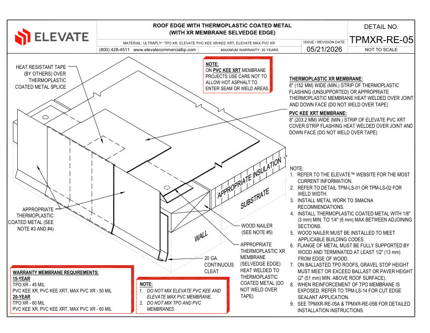 Elevate TPMXR-RE-05 (UTXR-RE-05 & PVCXR-RE-05) - ROOF EDGE WITH THER cut sheet — first page