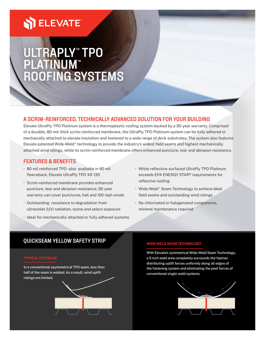 Elevate TPO Platinum Systems Product Sheet cut sheet — first page