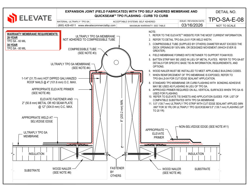 Elevate TPO-SA-E-08 - EXPANSION JOINT (FIELD FABRICATED) WITH TPO SA cut sheet — first page