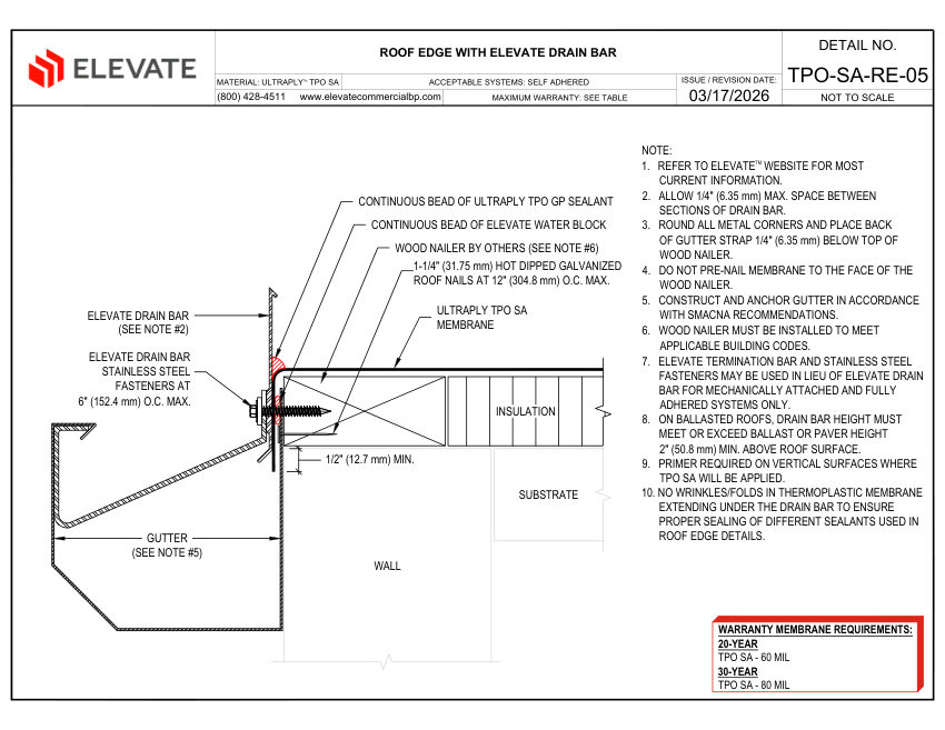 Elevate TPO-SA-RE-05 - ROOF EDGE WITH DRAIN BAR cut sheet — first page