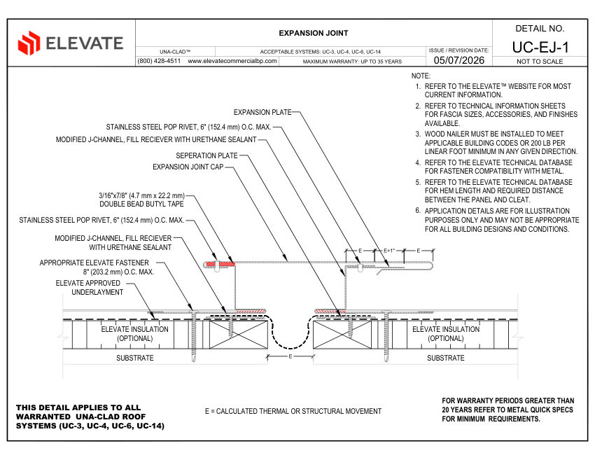 Elevate UC-EJ-1 - EXPANSION JOINT cut sheet — first page