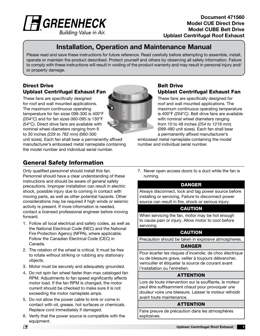 Greenheck 060 cut sheet — first page
