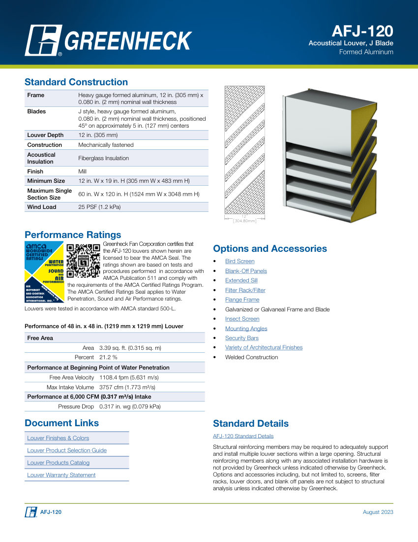 Greenheck afj-120 cut sheet — first page