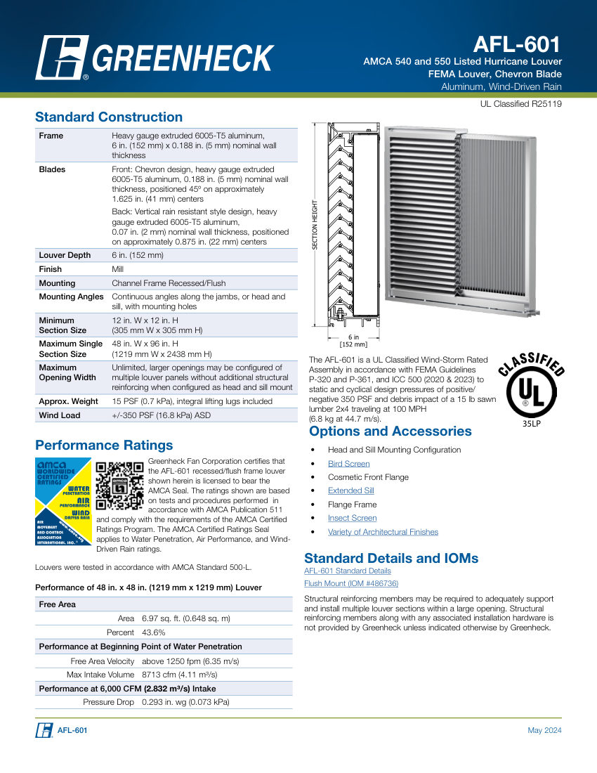 Greenheck afl-601 cut sheet — first page