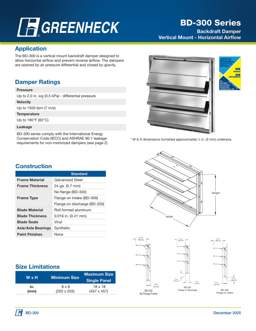 Greenheck bd-300 cut sheet — first page