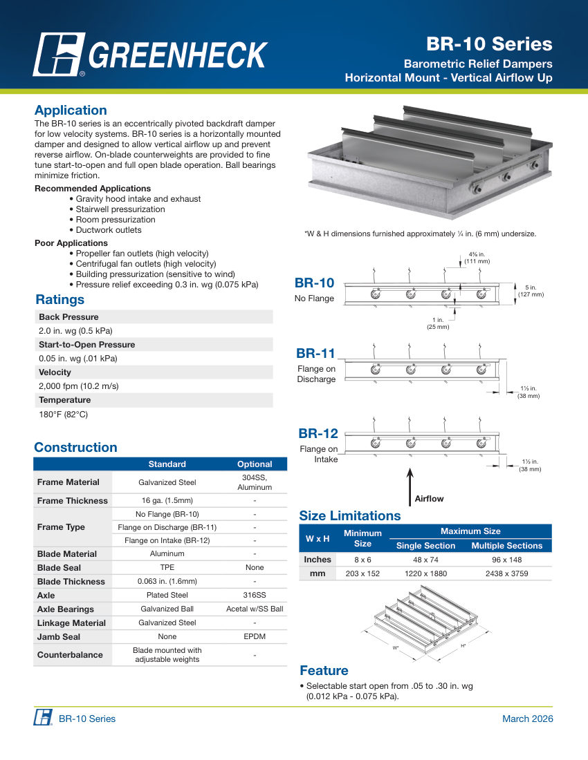 Greenheck br-10 cut sheet — first page