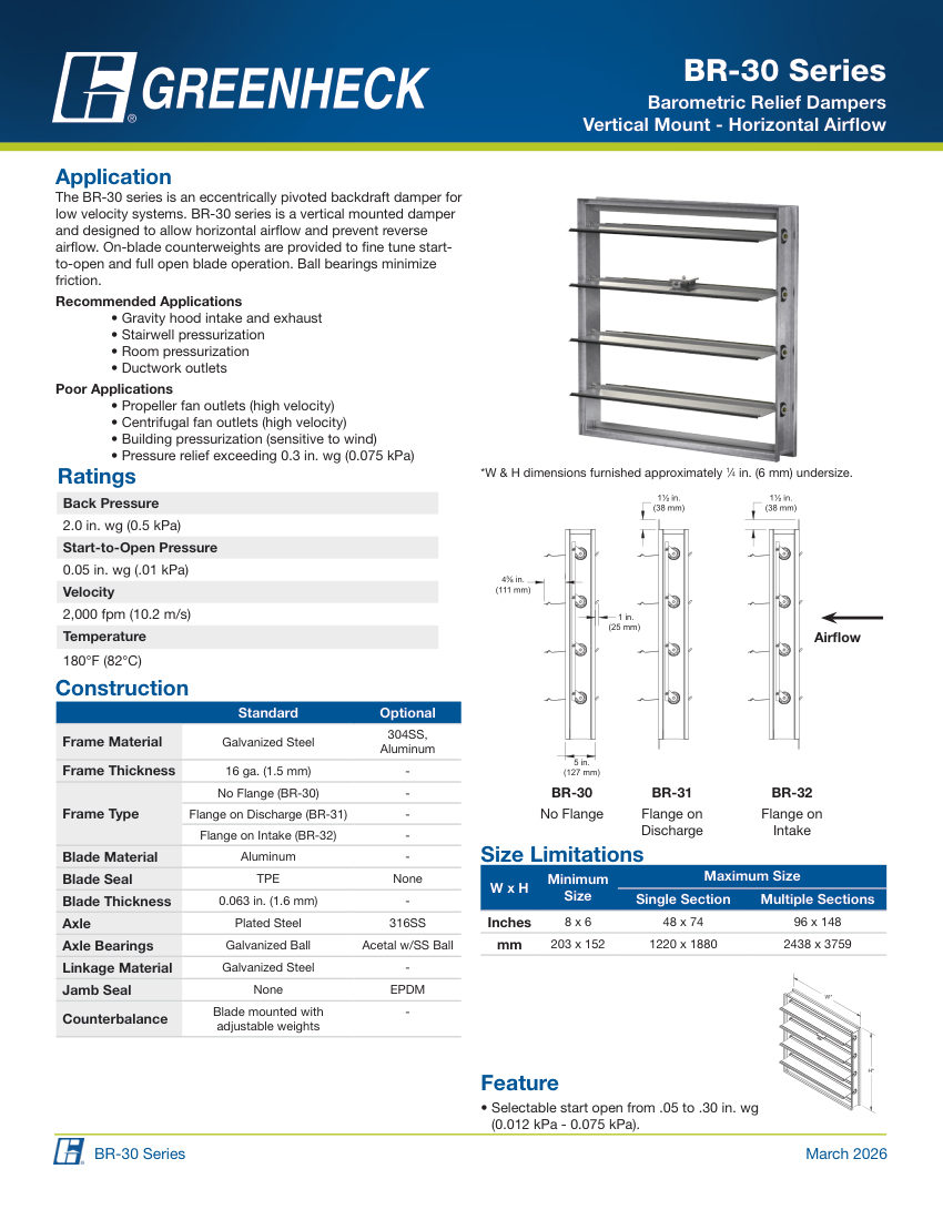 Greenheck br-30 cut sheet — first page