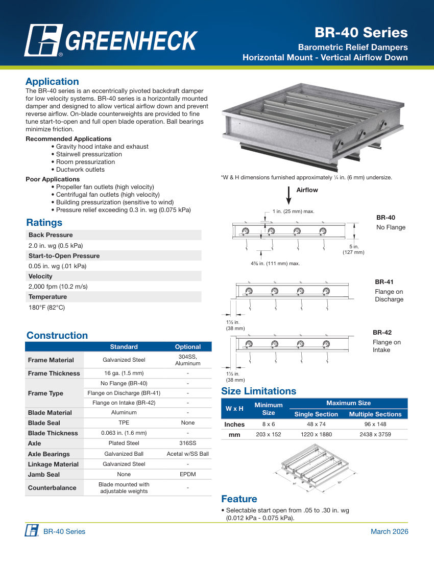 Greenheck br-40 cut sheet — first page
