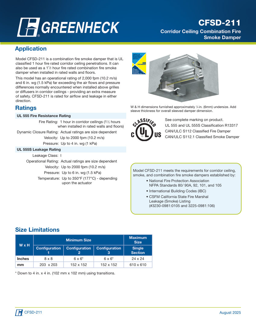Greenheck cfsd-211 cut sheet — first page