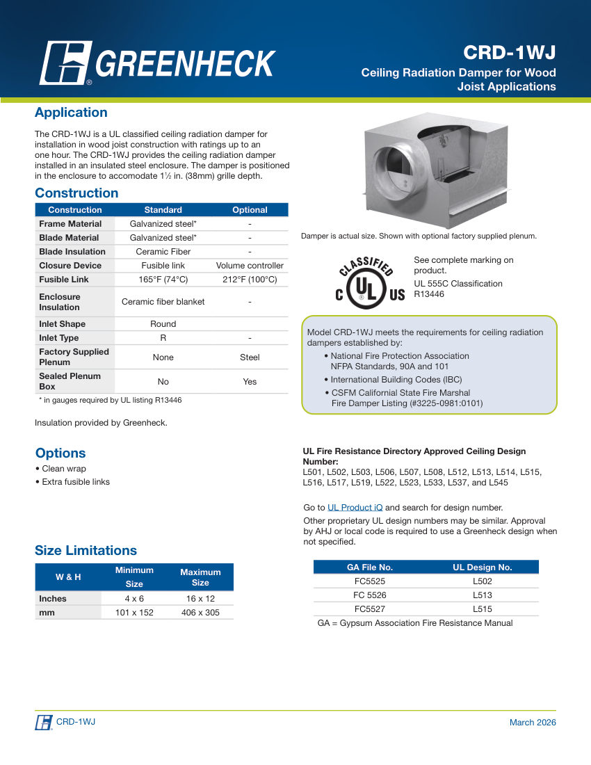 Greenheck crd-1wj cut sheet — first page