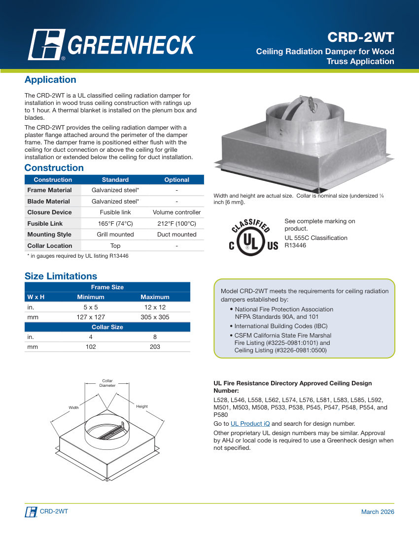 Greenheck crd-2wt cut sheet — first page