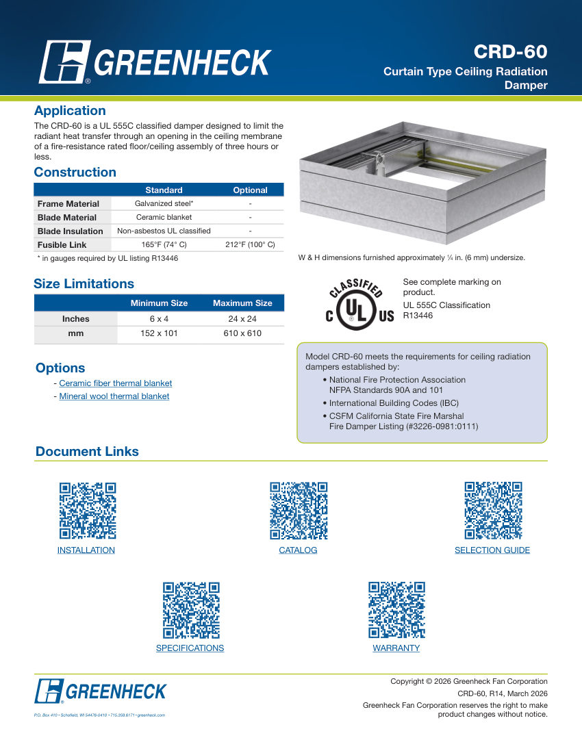 Greenheck crd-60 cut sheet — first page