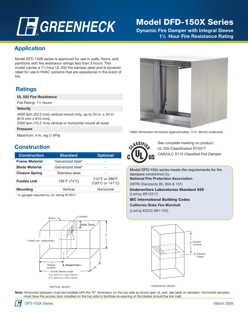 Greenheck dfd-150x cut sheet — first page