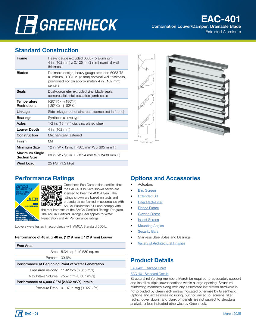 Greenheck eac-401 cut sheet — first page