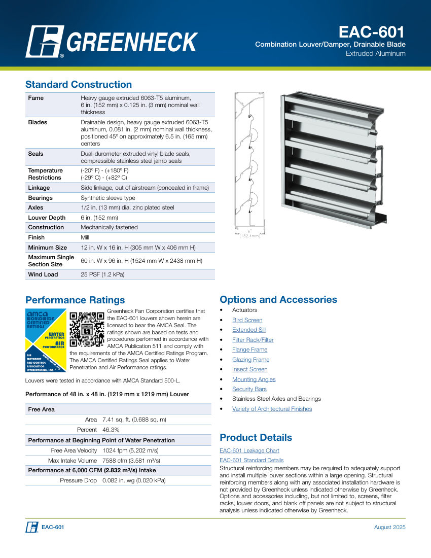 Greenheck eac-601 cut sheet — first page