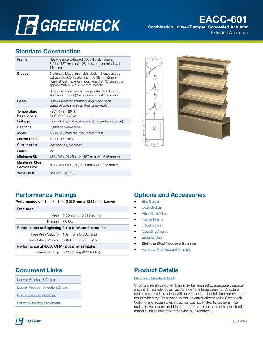 Greenheck eacc-601 cut sheet — first page