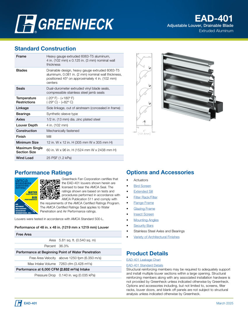 Greenheck ead-401 cut sheet — first page