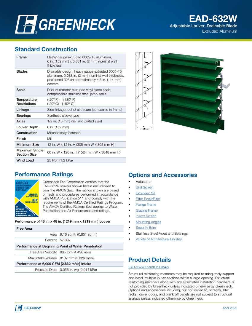Greenheck ead-632w cut sheet — first page