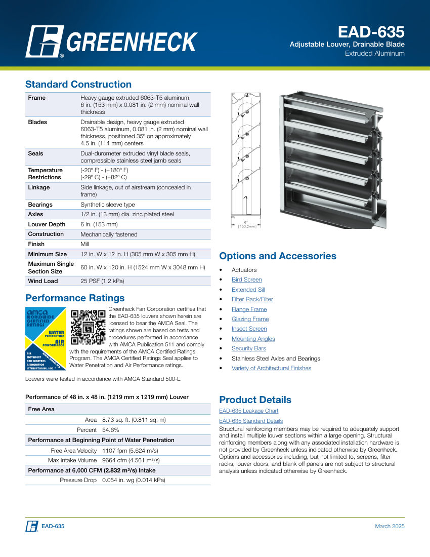 Greenheck ead-635 cut sheet — first page