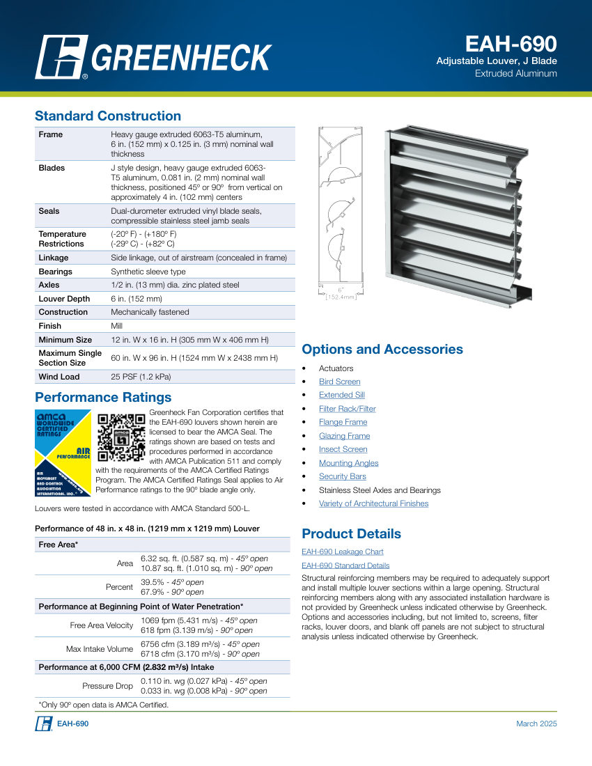 Greenheck eah-690 cut sheet — first page