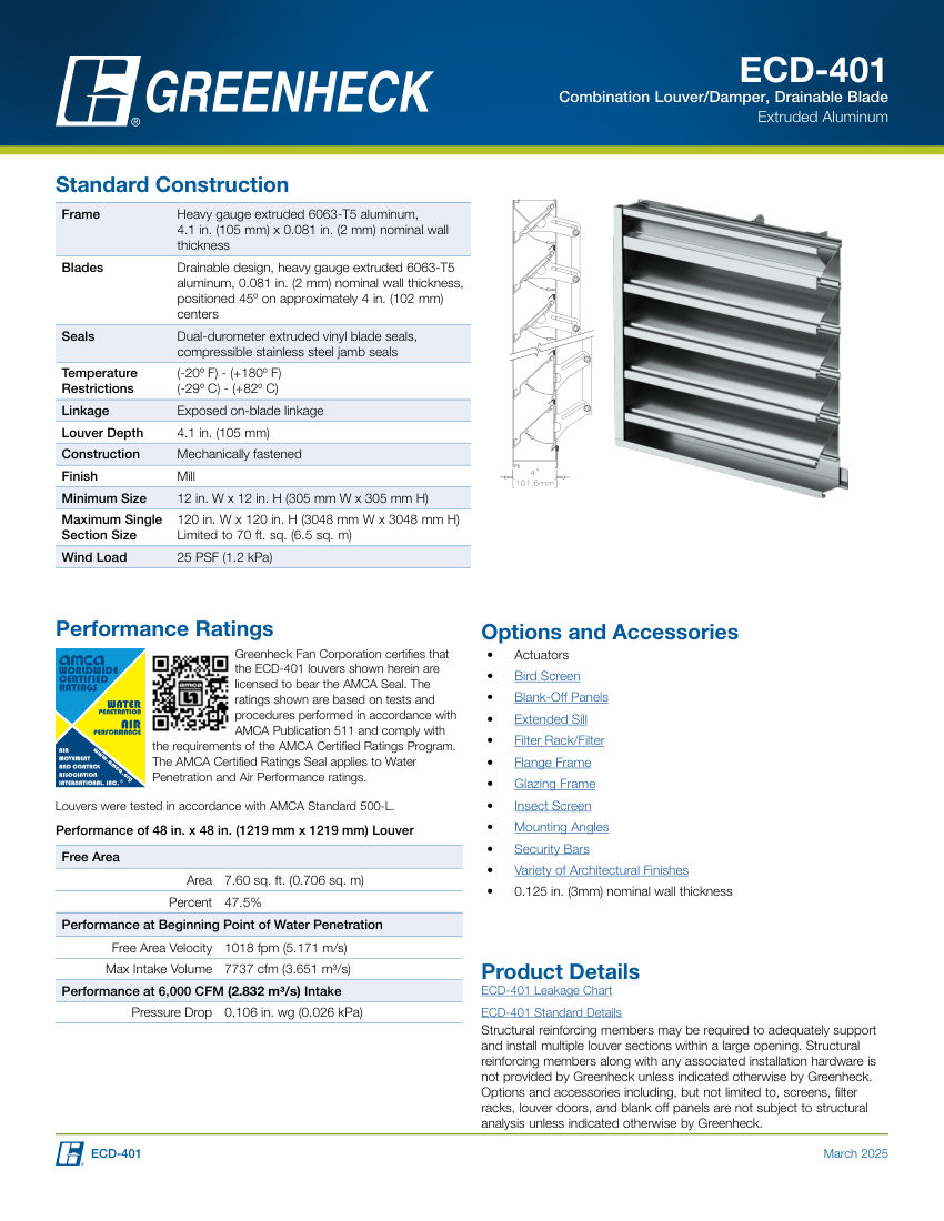 Greenheck ecd-401 cut sheet — first page