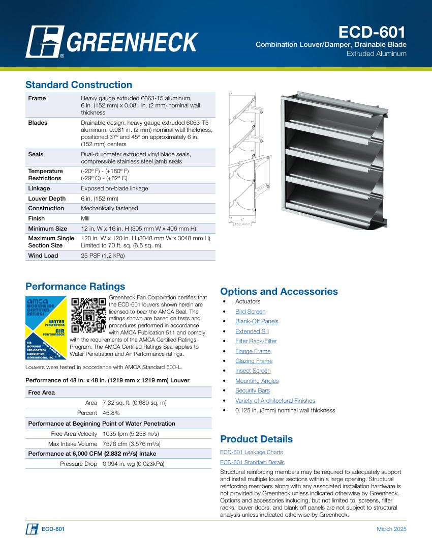 Greenheck ecd-601 cut sheet — first page