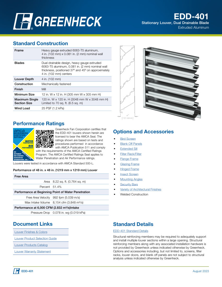 Greenheck edd-401 cut sheet — first page