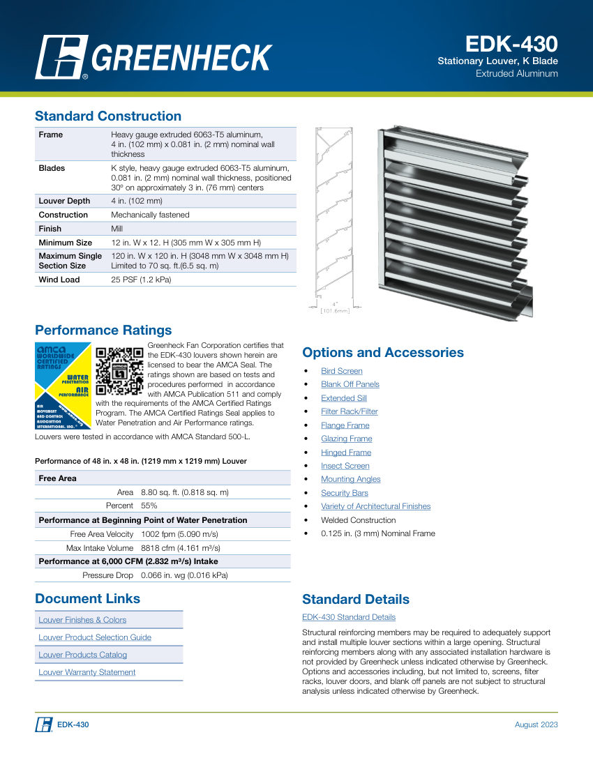 Greenheck edk-430 cut sheet — first page
