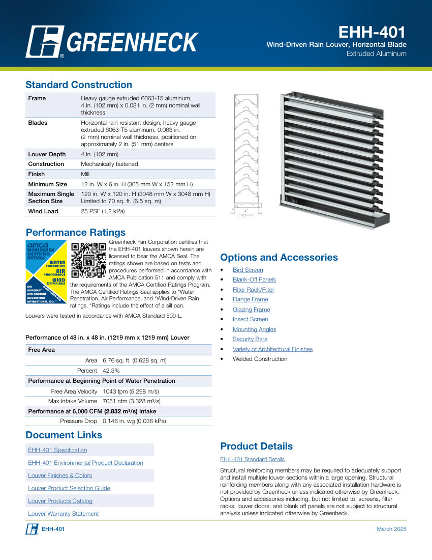 Greenheck ehh-401 cut sheet — first page