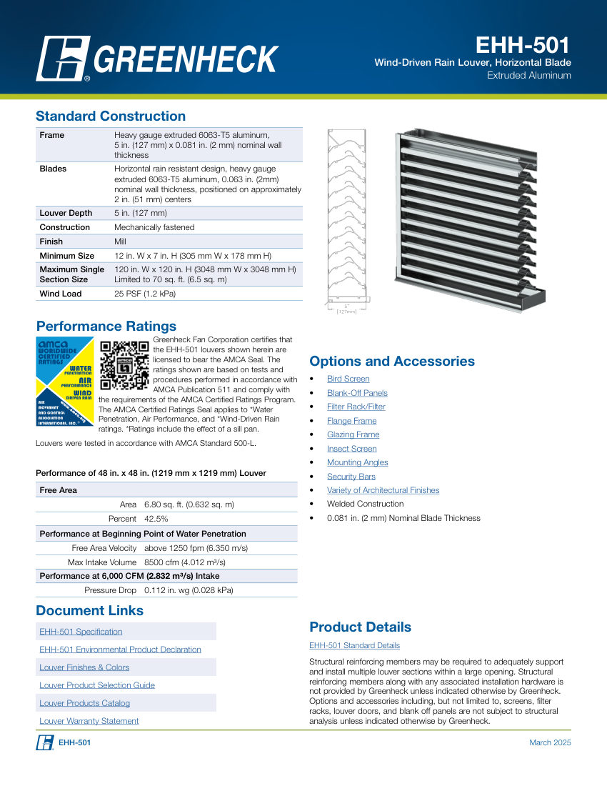 Greenheck ehh-501 cut sheet — first page
