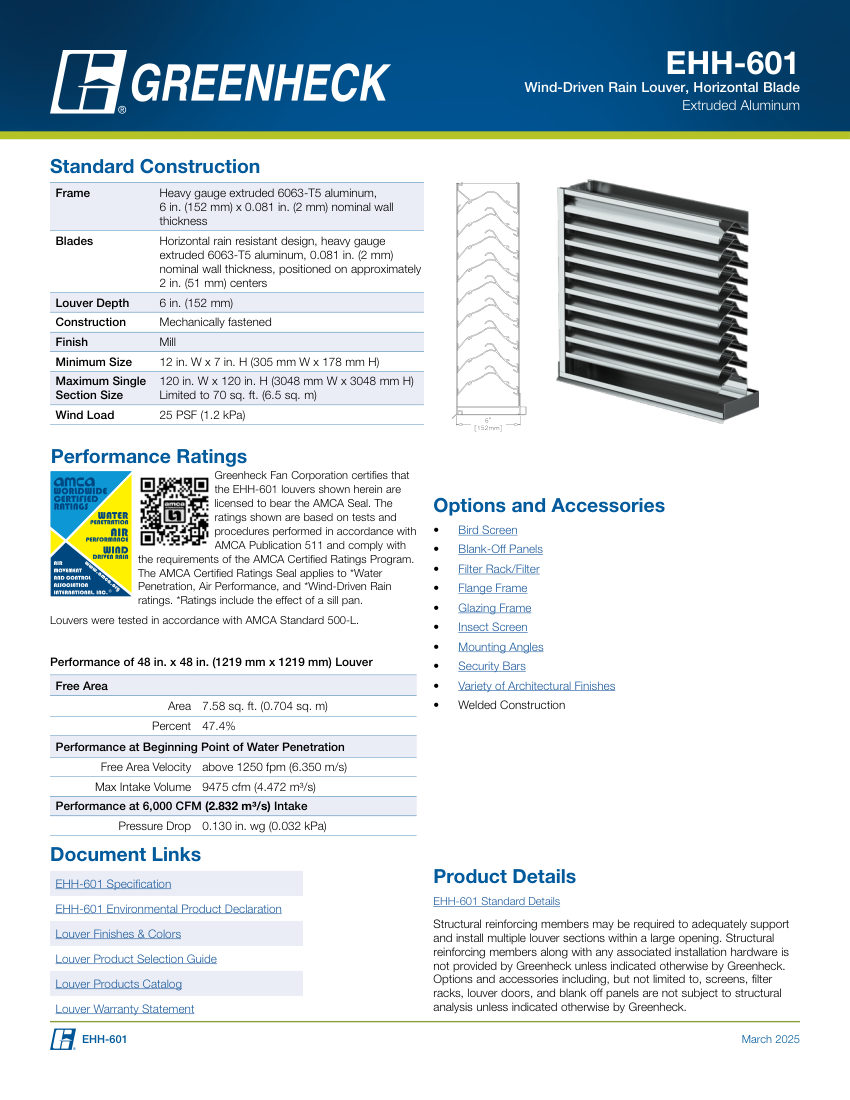 Greenheck ehh-601 cut sheet — first page