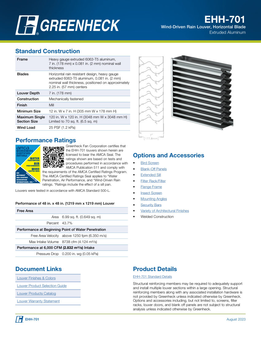Greenheck ehh-701 cut sheet — first page