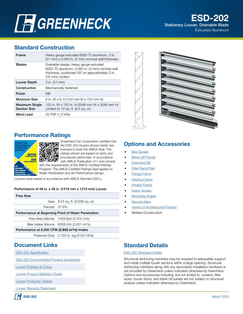 Greenheck esd-202 cut sheet — first page