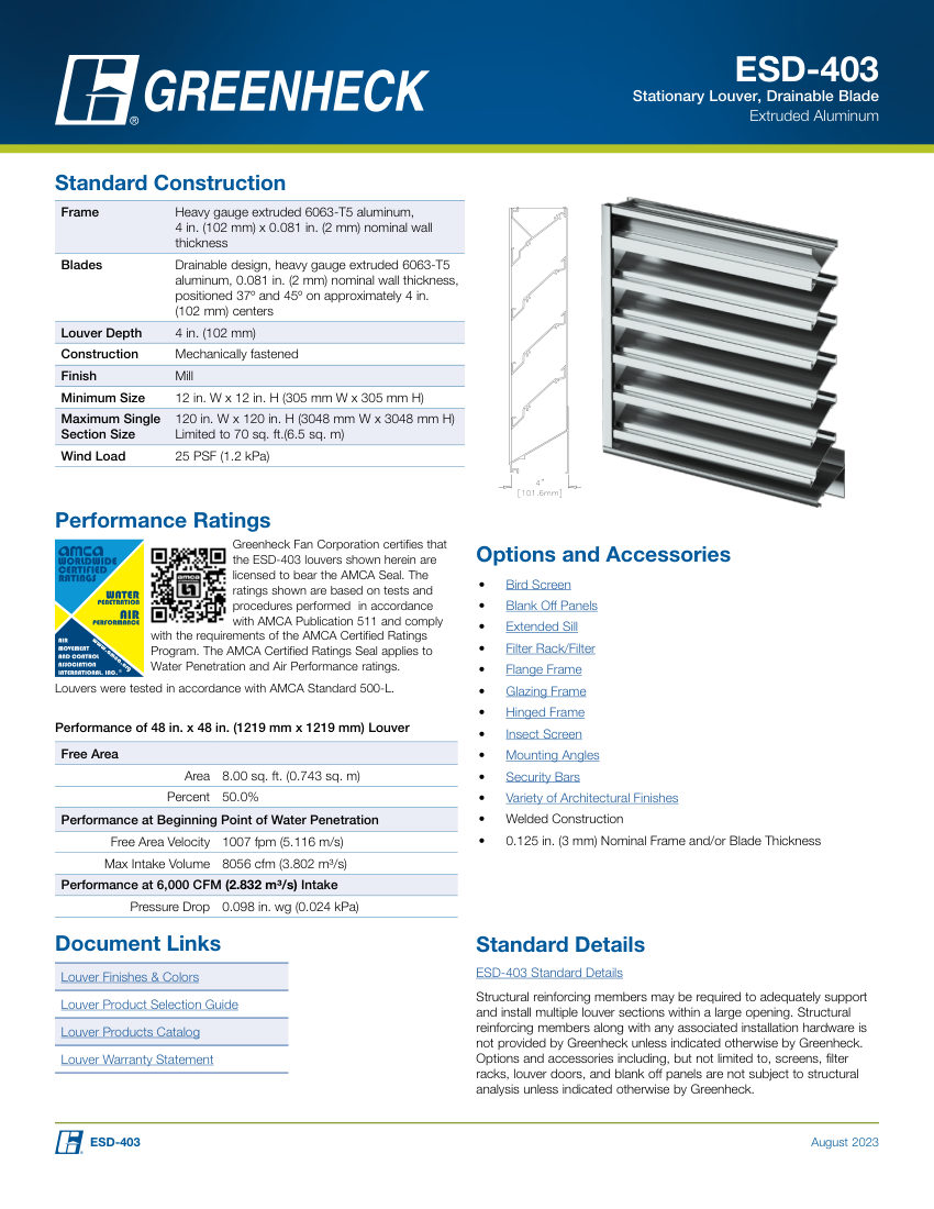 Greenheck esd-403 cut sheet — first page