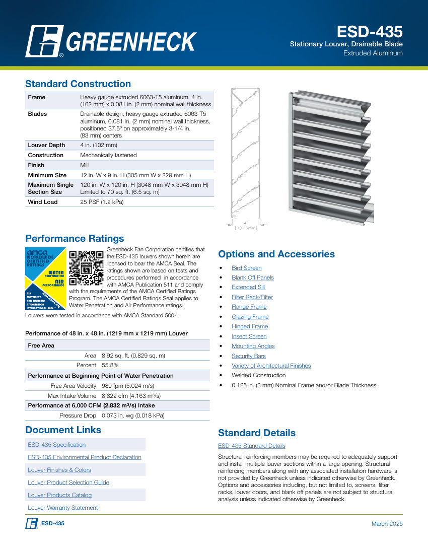 Greenheck esd-435 cut sheet — first page