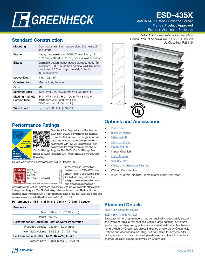 Greenheck esd-435x cut sheet — first page