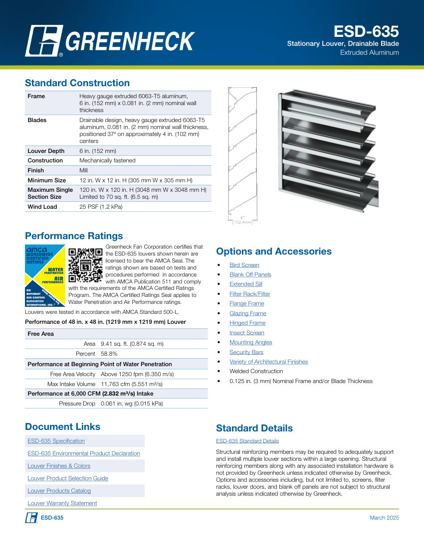 Greenheck esd-635 cut sheet — first page