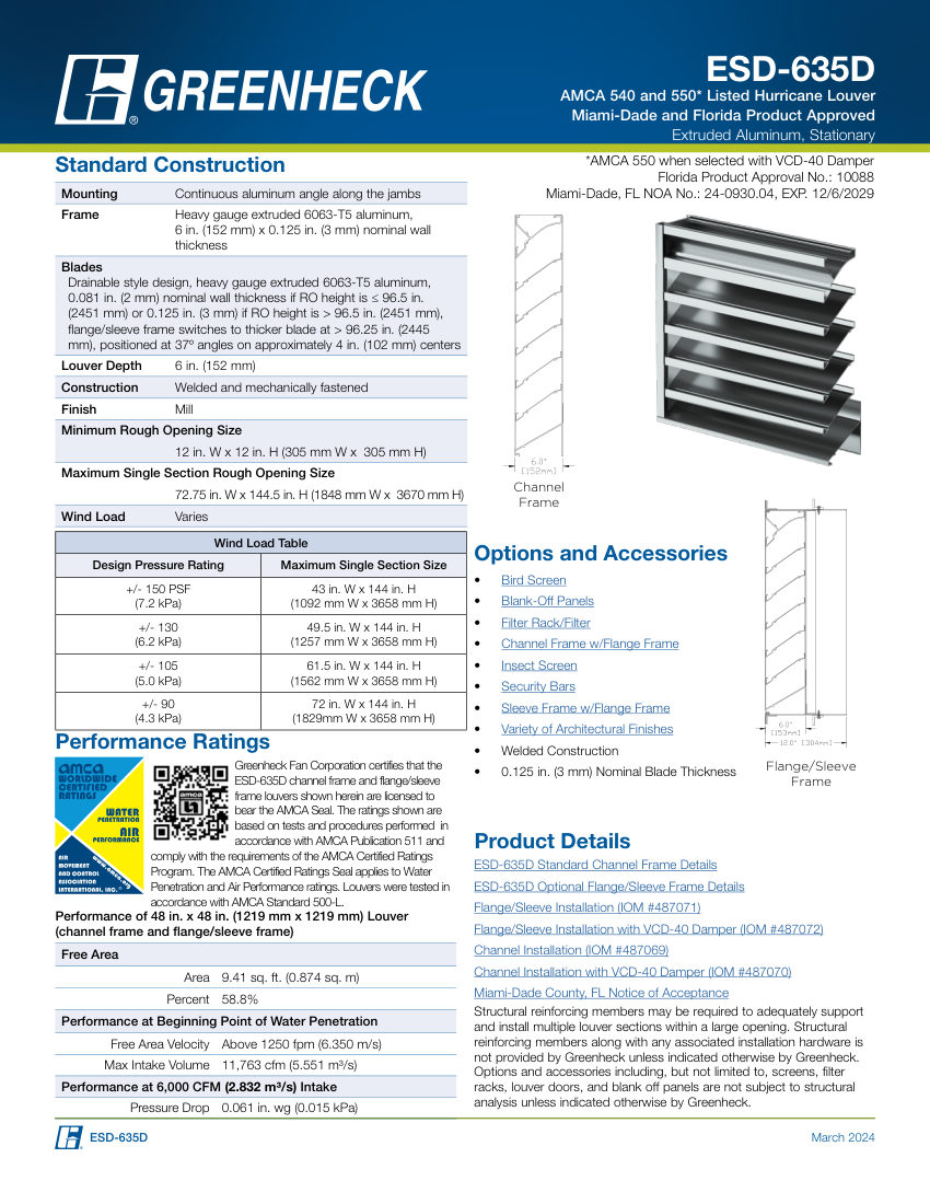 Greenheck esd-635d cut sheet — first page