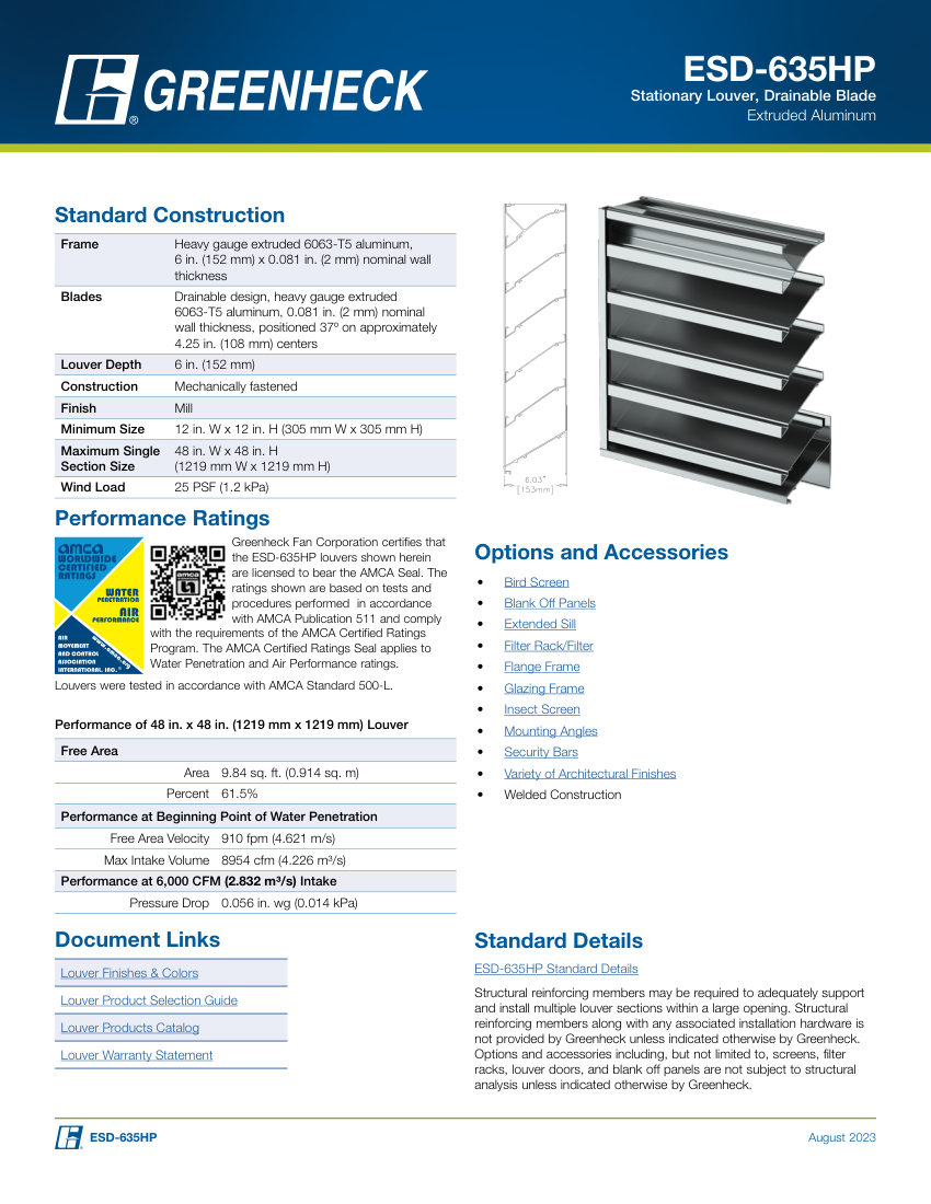 Greenheck esd-635hp cut sheet — first page